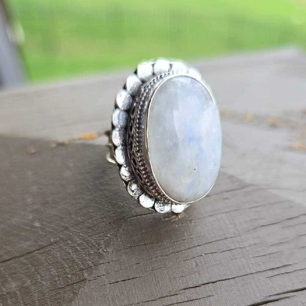 Rainbow Moonstone Sterling Silver Ring